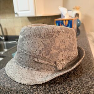 Elegant Gray Lace Fedora Hat